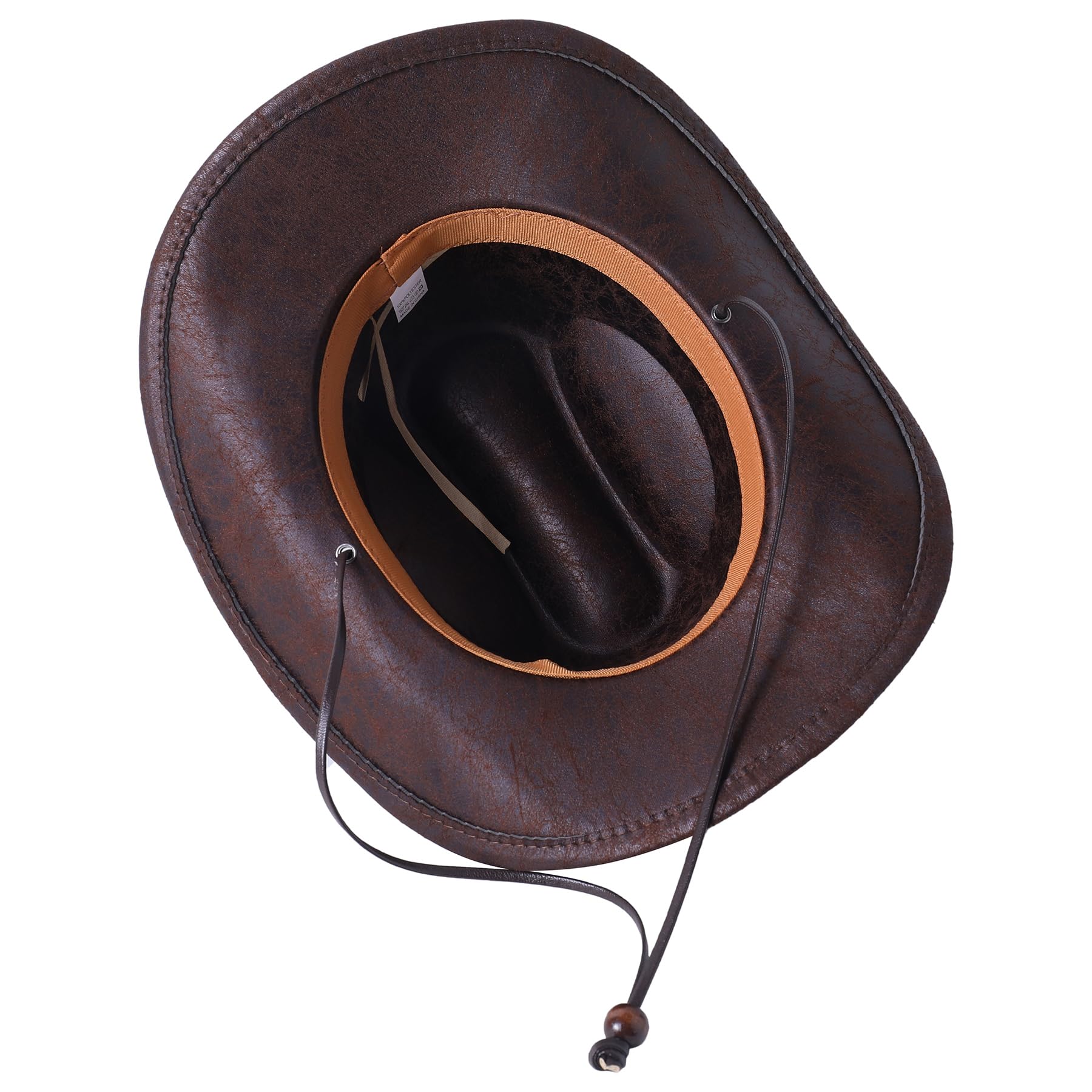 Lanzom Women Men Leather Western Cowboy Hat Cowgirl hat Fedora Outdoor Wide Brim Hat with Lanyard (B-Brown, One Size)