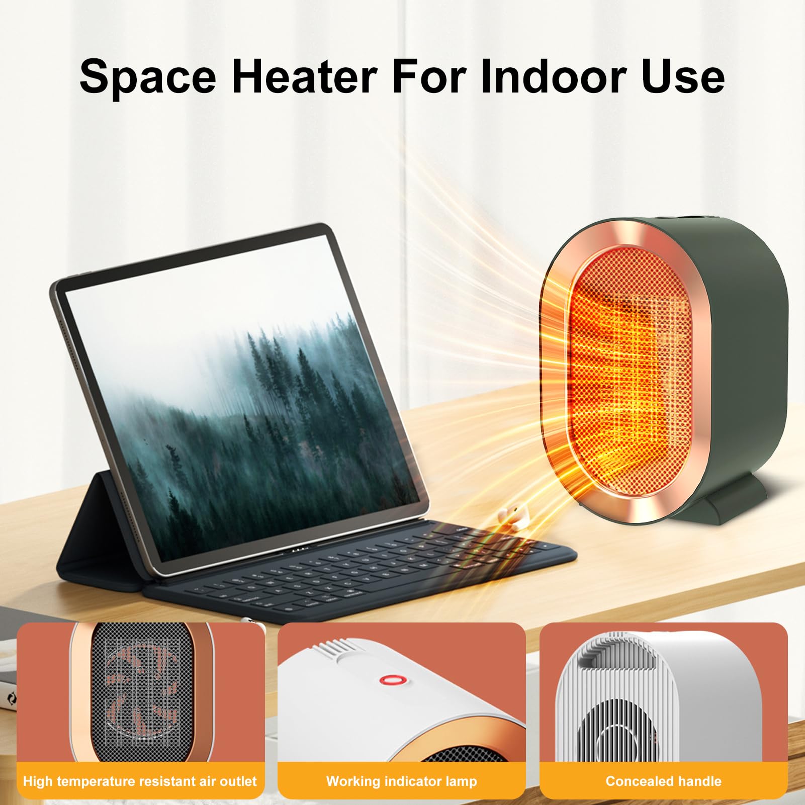 Swocky Indoor Electric Portable Space Heater, 1200W Personal Desk Heater, Fast Quiet Heating Ceramic with Thermostat for Large Room,Bedroom and Office Use (Black)