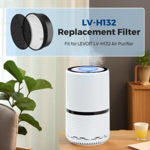 LV-H132 Replacement Filter for LEVOIT LV-H132 Air Puifier, 3-in-1 Nylon Pre-Filter, H13 True HEPA Filter, High-Efficiency Activated Carbon Filter, Part # LV-H132-RF, 2 Pack