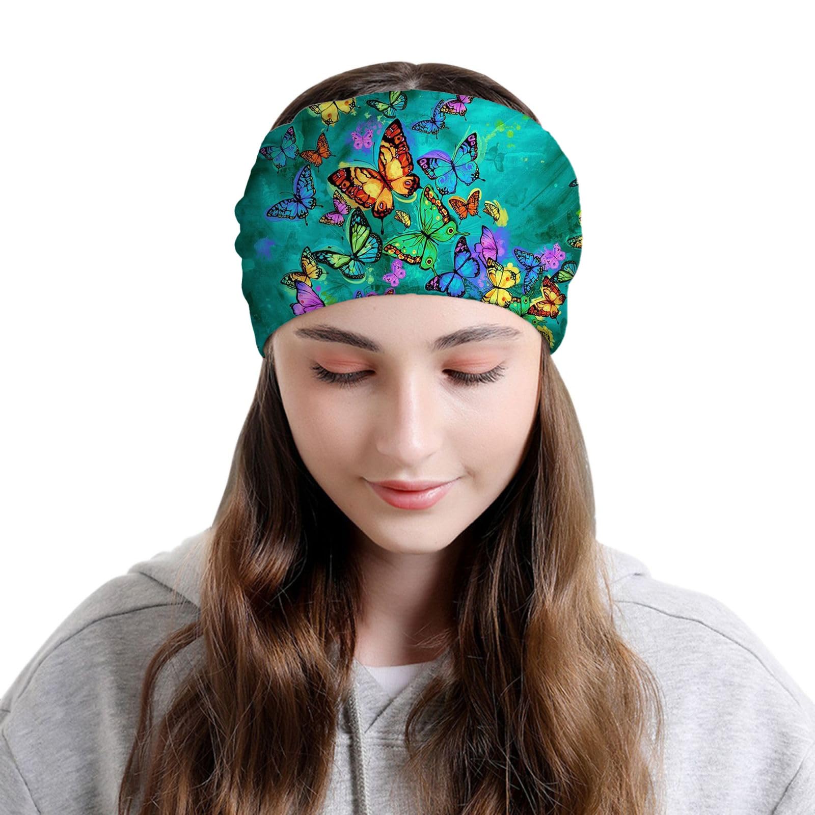 Rainbow Butterfly Beanie Chemo Hat Cancer Headwear Skull Hat Knitted Hat Scarf Nightcap Skull Cap for Women Men