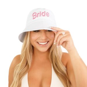 FESTA VIDA Lets Go Party Bucket Hat for Bridal and Bachelorette Parties; Cute Pool & Beach Hats for Brides & Bridesmaids (White)