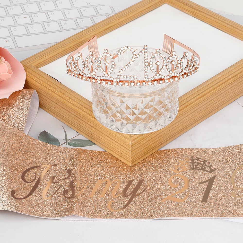 Birthday Girl Sash, 21st Rose Gold Tiara Crown & Headband - Birthday Gifts & Decorations