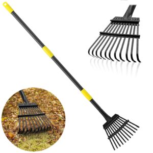 rake, garden leaf rakes for lawns heavy duty, yard metal rake tools with 9" small narrow rake head, 65” adjustable long handle, 11 steel tines, quick clean up rake for shrub, flower bed, camping