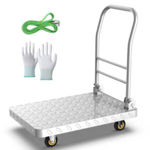 platform truck cart with wheels and handle heavy duty 36x24 inches cart with 6" wheels, 2000lb capacity flatbed hand truck push cart silver