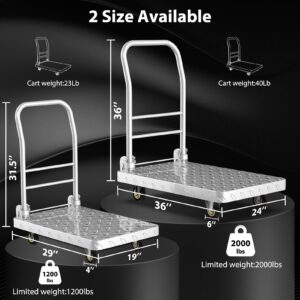 Platform Truck Cart with Wheels and Handle Heavy Duty 36x24 Inches Cart with 6" Wheels, 2000lb Capacity Flatbed Hand Truck Push Cart Silver