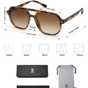 SOJOS Retro Trendy Aviator Polarized Sunglasses Men Women Vintage 70s Square Stylish Frame Sun Glasses SJ2283 Tortoise Brown Grading Lens