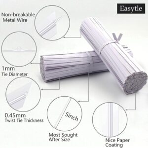 Easytle 600 Pcs 5" White Paper Twist Ties Bread Ties White Twist Ties Twisty-Ties Bag Ties Twist Ties for Bags Bread Wire Ties Twist Tie for Party Cello Candy Bread Coffee Bags Cake Pops