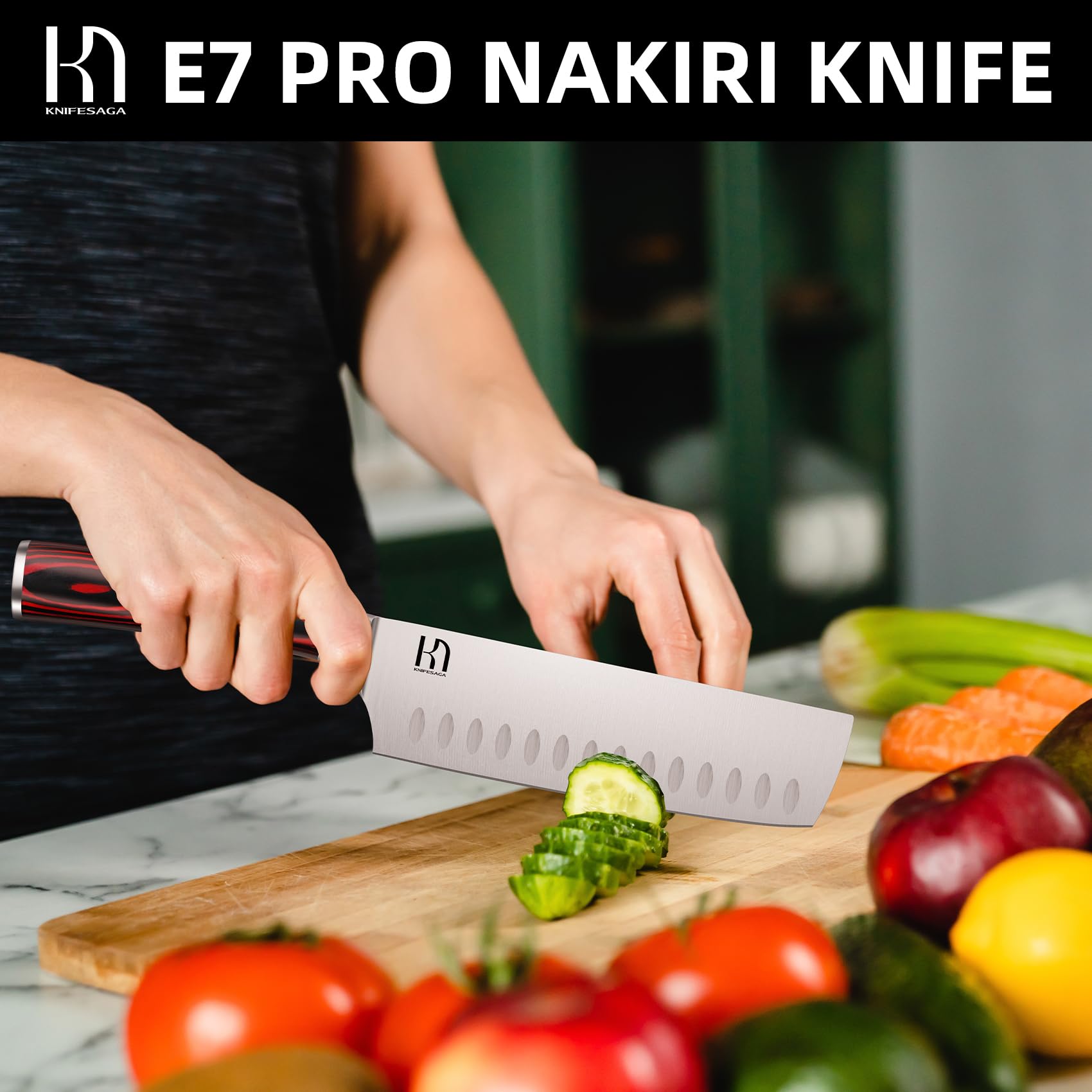 KnifeSaga 2023 Upgraded Nakiri Chef Knife Japanese Professional 7 Inch Sharp Meat Cleaver Kitchen Knives for Chopping Vegetable and Cooking, High Carbon Stainless Steel Asian Chopping Chefs Knife