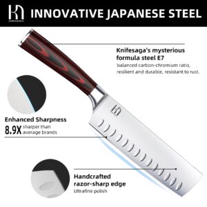 KnifeSaga 2023 Upgraded Nakiri Chef Knife Japanese Professional 7 Inch Sharp Meat Cleaver Kitchen Knives for Chopping Vegetable and Cooking, High Carbon Stainless Steel Asian Chopping Chefs Knife