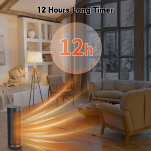 Portable Space Heater for Indoor Use with Remote - QOWETU 70° Oscillating Electric Heater, 17 Inchs, 12H Timer, 1500W Quiet PTC Ceramic Heating with Thermostat, Fast Safety Heat for Home, Bedroom