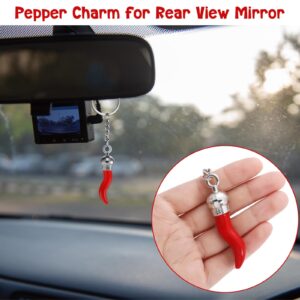 Remuuly 10 Pcs Italian Horn Keychain Italian Red Horn Charm Chili Pepper Keychain Souvenir for Car Mirror Accessories(Silver)