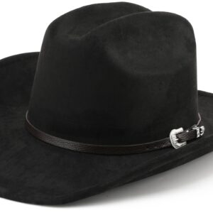 BESOOGII Wide Brim Felt Cowboy Hat for Women Men Western Cowgirl Hats (L, Black)