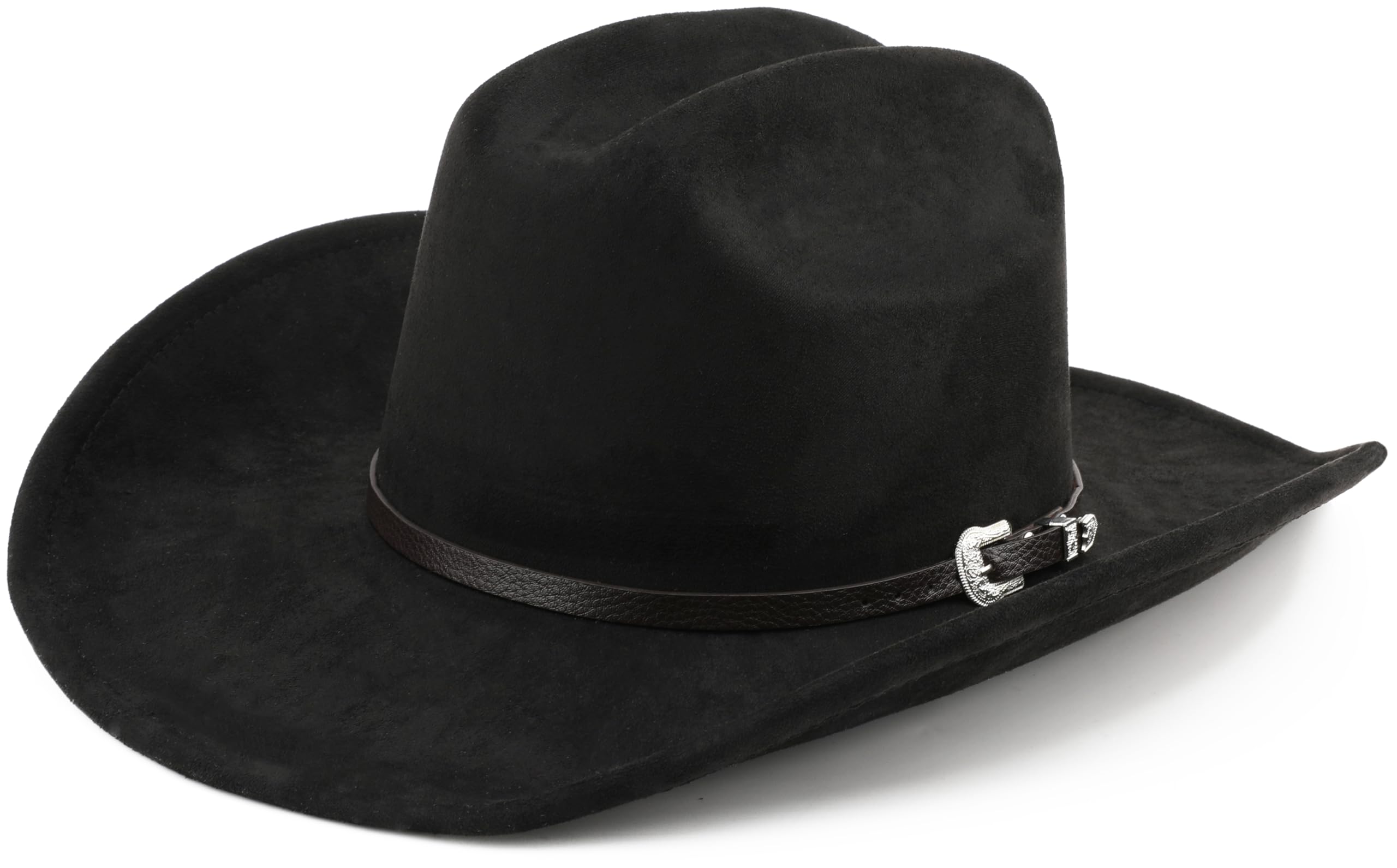 BESOOGII Wide Brim Felt Cowboy Hat for Women Men Western Cowgirl Hats (L, Black)