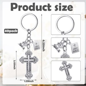 Loetere 40 Pcs Christmas Holy Bible Pendants Keyrings Jesus Christian Cross Keychain Favors Religious Key Holders Gifts