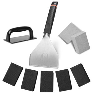 HOMENOTE Griddle Cleaning Kit for Blackstone, Professional Griddle Scraper Kit with Reinforced Heavy Duty Griddle Scraper, Grill Bricks, Scouring Pads with Handle 9pcs