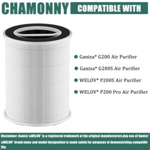 CHAMONNY P200S/G200S Filter Replcement, Compatible with Ganiza G200S/G200 and Welov P200S/P200 Pro Air Purifier, 3-in-1 H13 True HEPA Filter and Pre-Filter, 2 Pack