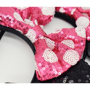 LIHELEI Minnie Ears Mouse Ears Headband with Sequin Bows, Headbands for Kids Halloween Costume, Headwear Hair Accessories for Women Girls - 3PCS Hot Pink