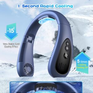 Neck Air Conditioner, 5000mAh Portable Neck Fan with Semiconductor Cooling Airflow Bladeless USB Neck Fans Portable Rechargeable with 3 Speeds, LED Display, Personal Fan for Outdoor Travel Indoor