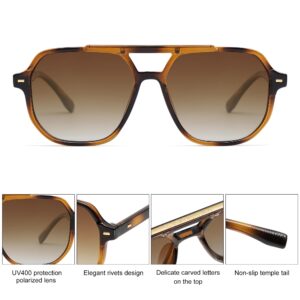 SOJOS Retro Trendy Aviator Polarized Sunglasses Men Women Vintage 70s Square Stylish Frame Sun Glasses SJ2283 Tortoise Brown Grading Lens