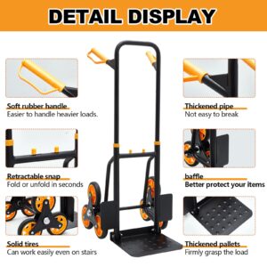 Datanly Heavy Duty Stair Hand Truck 440 Lbs Stair Climbing Cart with Telescoping Handle with 6 Wheels and Rope Stair Dolly Climber 2 in 1 Hand Truck Dolly Design for Moving, Warehouse, Logistics