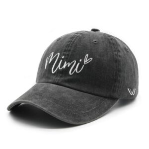 Waldeal Embroidered Mimi Hat, Vintage Washed Adjustable Baseball Cap for Grandma, Black