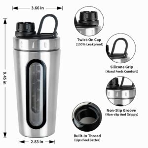 Shaker Bottles for Protein Mixes - Toofeel 28 oz Stainless Steel Protein Shaker with 2 Mixing Ball, Not Stays Cold/Hot, Visible Window Metal Shaker Cups, Leakproof, BPA Free Bottle Shaker