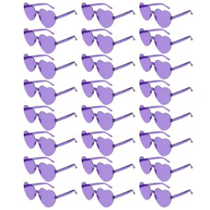 NACHLYNN 24 Pairs Purple Heart Sunglasses for Women Rimless Heart Shaped Sunglasses Candy Heart Glasses for Party Favors