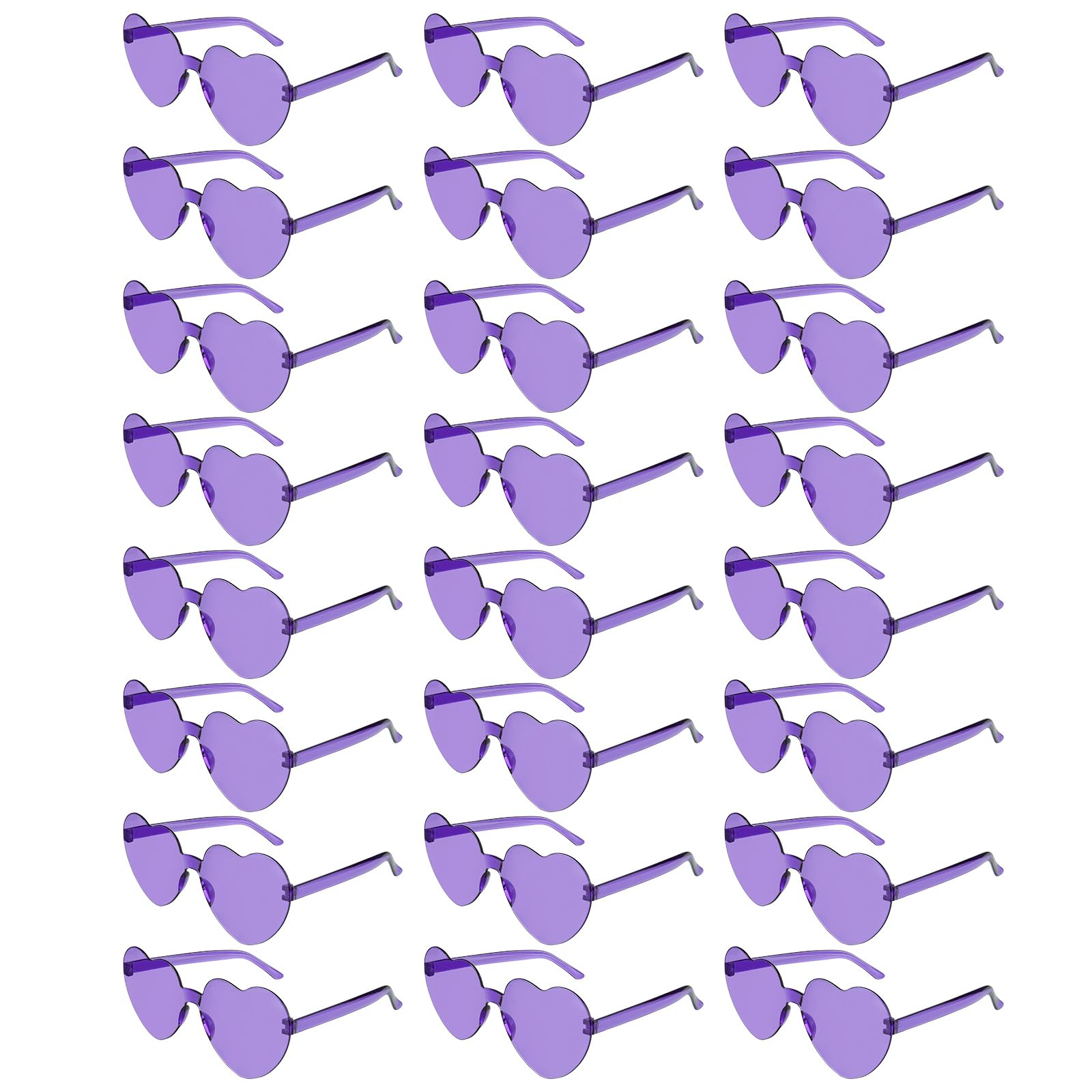 NACHLYNN 24 Pairs Purple Heart Sunglasses for Women Rimless Heart Shaped Sunglasses Candy Heart Glasses for Party Favors