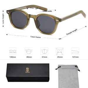 SOJOS Retro Vintage Square Sunglasses for Women Men UV400 Protection Shades Sunnies SJ2316, Olive Green Frame/Grey Lens