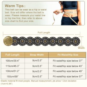 Suyi Wide Disc Belt for Women Leather Hollow Out Round Belts Vintage Western Waist Belt 115CM Black