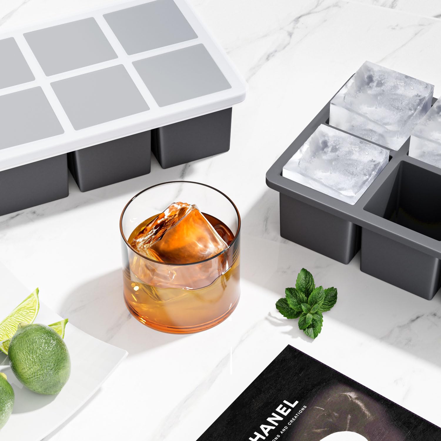 Large Ice Cube Tray for Whiskey: FDDBI Big Square Ice Cube Maker for Cocktail - 2Pack Silicone Old Fashioned Ice Cube Trays - 2inch Huge Cubed Ice Trays for Whisky