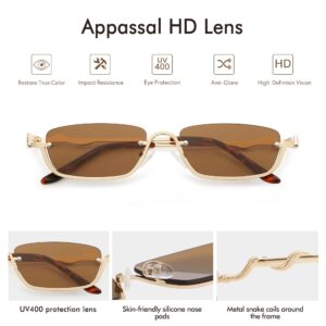 Appassal Y2K Snake Sunglasses for Women Men Narrow Rectangular Y2k Chic Sunnies AP3649,Gold/Brown