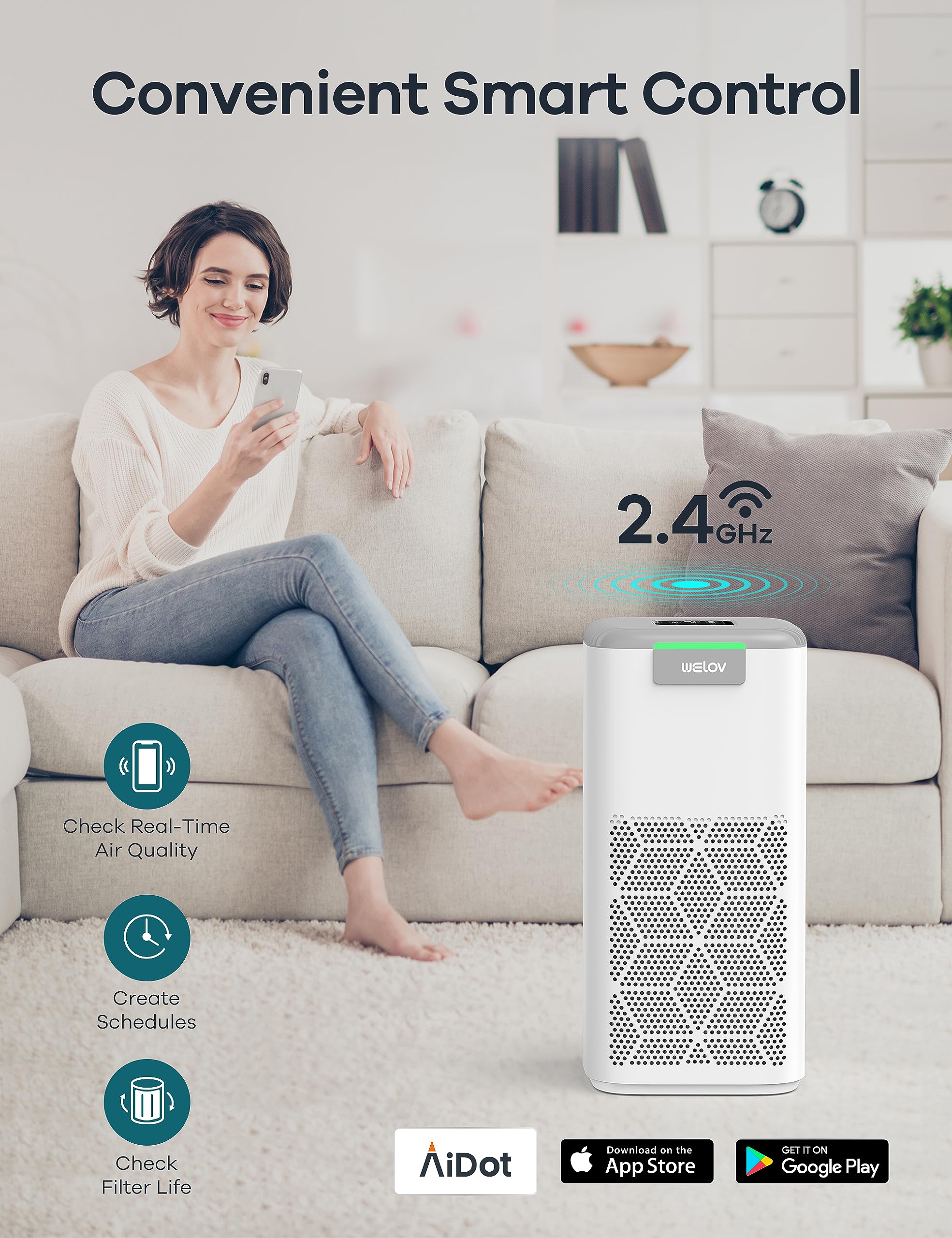 WELOV P200 PRO Air Purifiers with Pet Care Filter Bundle: Up to 1570 Ft² in 1 Hr With Air Quality Monitor, Smart WiFi, Alexa Control