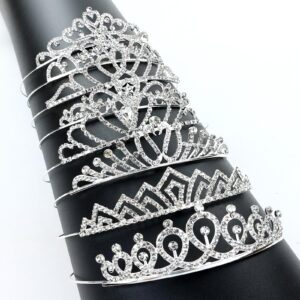 inSowni 8 Pieces Decorative Princess Dazzling Rhinestone Silver Metal Tiara Crown Headbands Wedding Birthday Party Prom Headpieces for Brides Bridesmaids Women Girls Teens Kids