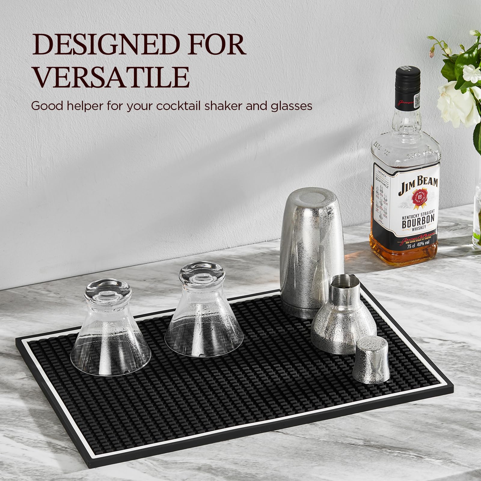 KITESSENSU Heavy Duty Bar Mat - Durable Rubber Bar Mat for Countertop & Home Bar - Large Size Bar Drink Mat for Bartending, Glass Drying & Spill Proof - 18" x 12" x 0.4"