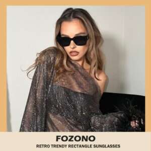 Fozono Retro Small Rectangle Sunglasses Women Men Square Narrow Sun Glasses Trendy 90s Shades FZN804 - Glossy Black/Grey