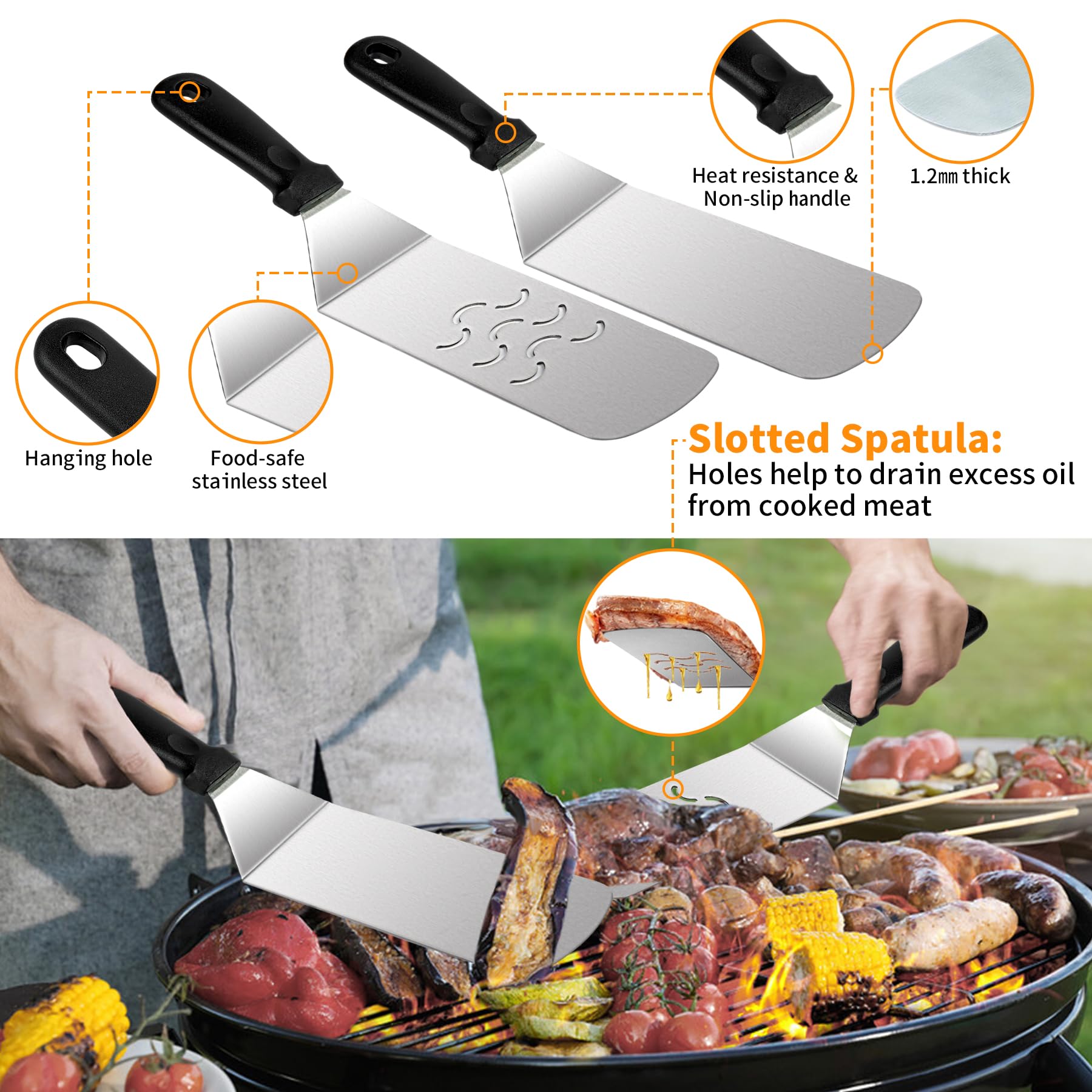 Lambada Griddle Accessories Kit, Flat Top Grill Accessories Set for Blackstone, 14Pcs Grilling Accessories with Enlarged Spatula Kit, Scraper, Basting Cover, for Camp Chef Outdoor BBQ