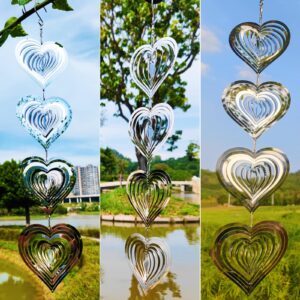 DJUAN Heart Bird Scare Discs Set-Highly Reflective Double-Sided Bird Reflectors,Extra Sparkly Metal Wind Spinner Outdoor Garden Decor, Bird Devices Deterrent to Scare Birds Away from Yard Patio Farm