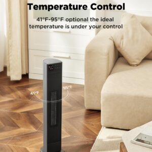 PELONIS 30” Ceramic Tower Space Heater with Adjustable Thermostat for Large Room, 75° Oscillation, Remote Control & 12H Timer, Tip-Over Switch & Overheating Protection, 1500W, PHF15RSAPH30, Black