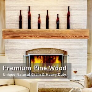 60 Inch Fireplace Mantel, Farmhouse Floating Fireplace Mantle, Wall Mounted Solid Rustic Wood Shelf, with Groove for Better Fireplace Decor and Frame Display (60" W x 8" D x 6" H)