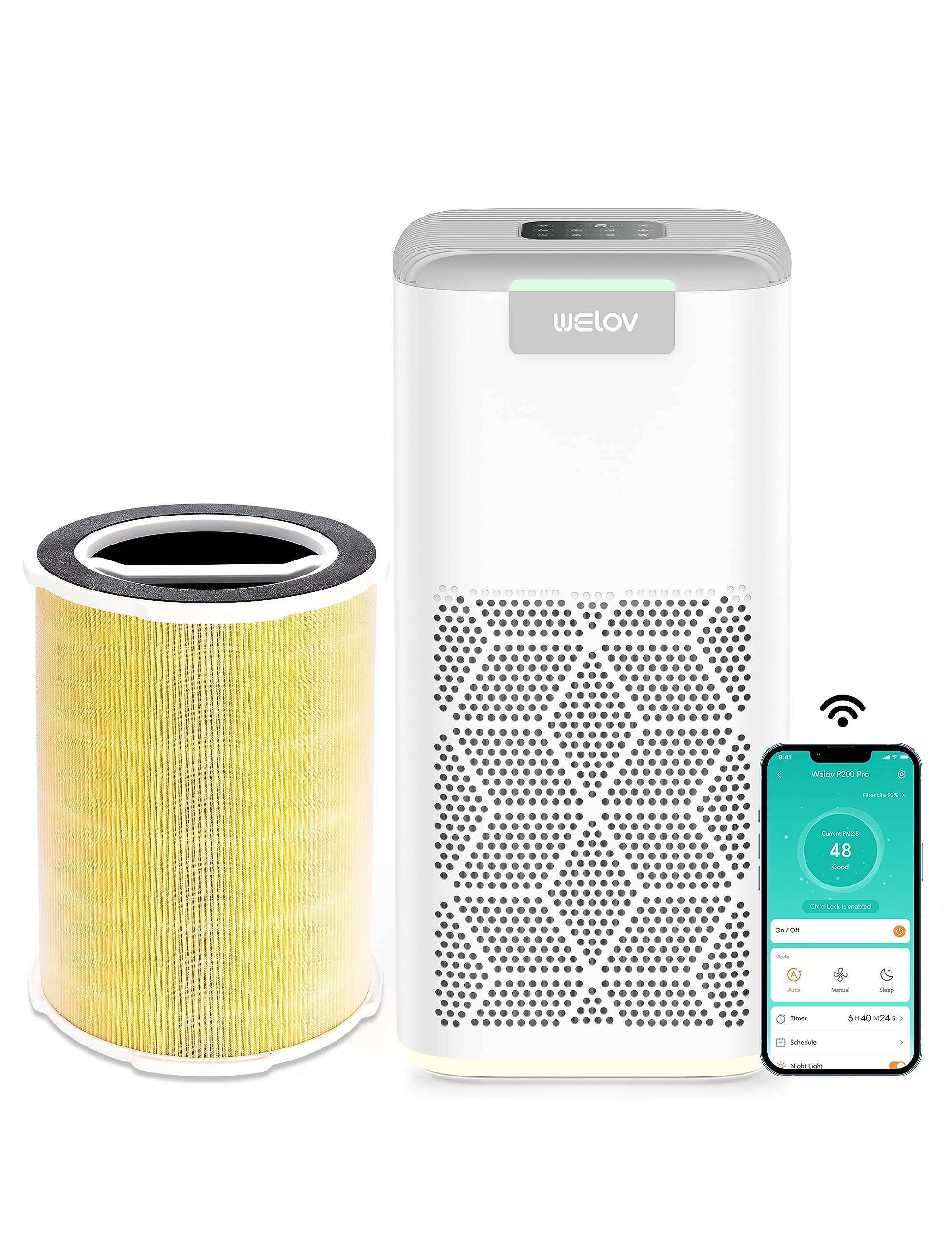 WELOV P200 PRO Air Purifiers with Pet Care Filter Bundle: Up to 1570 Ft² in 1 Hr With Air Quality Monitor, Smart WiFi, Alexa Control