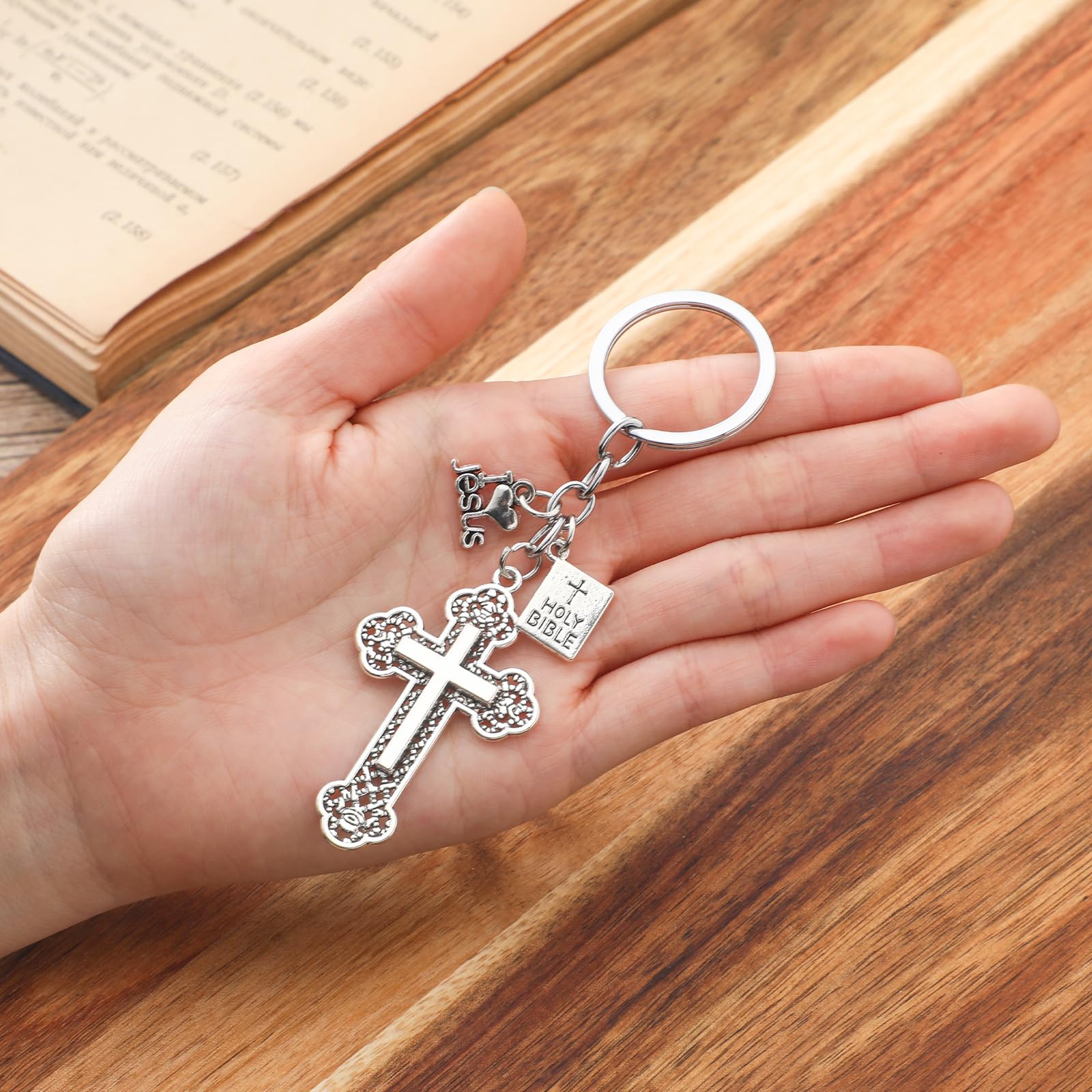 Loetere 40 Pcs Christmas Holy Bible Pendants Keyrings Jesus Christian Cross Keychain Favors Religious Key Holders Gifts