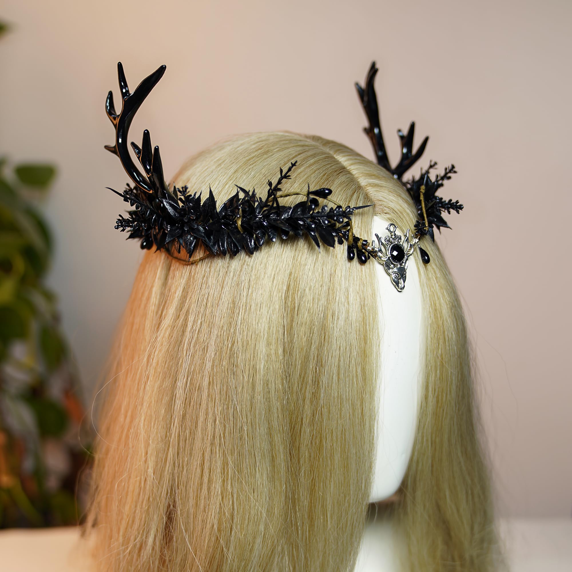 MOSTORY Gothic Black Antler Crown - Dark Elf Headpiece Forest Fairy Headband Fae Deer Horns Circlet for Women Renaissance Renfaire Cosplay Goth Wedding Halloween