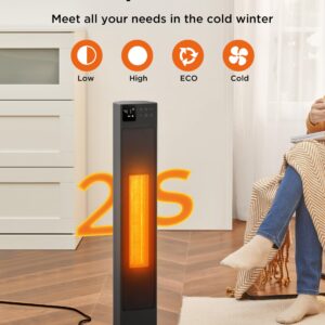 PELONIS 30” Ceramic Tower Space Heater with Adjustable Thermostat for Large Room, 75° Oscillation, Remote Control & 12H Timer, Tip-Over Switch & Overheating Protection, 1500W, PHF15RSAPH30, Black