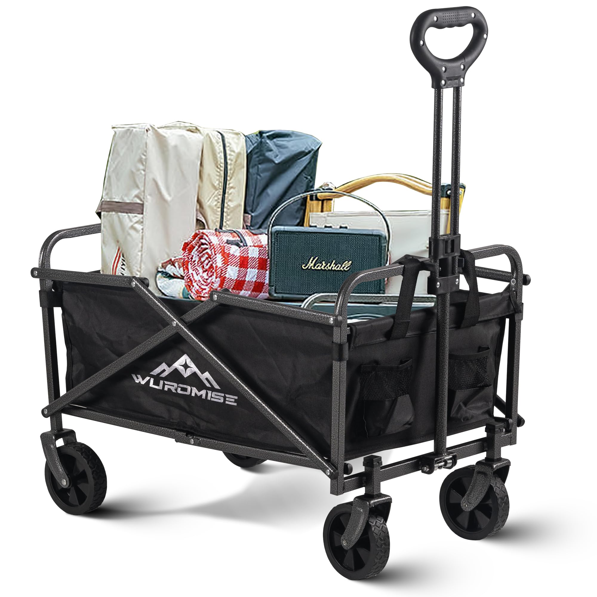 WUROMISE Beach Wagon - Wagon Cart with Wheels Foldable, Heavy Duty Garden Cart with Swivel Wheels, Large Capacity, and Adjustable Handle