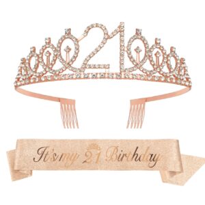 Birthday Girl Sash, 21st Rose Gold Tiara Crown & Headband - Birthday Gifts & Decorations