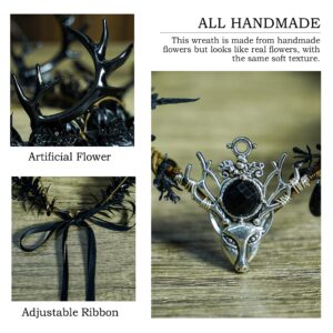 MOSTORY Gothic Black Antler Crown - Dark Elf Headpiece Forest Fairy Headband Fae Deer Horns Circlet for Women Renaissance Renfaire Cosplay Goth Wedding Halloween