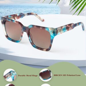 BIRCEN Polarized Trendy Sunglasses for Women: UV Protection Womens and Mens Square Shades with Acetate Frame BC2003