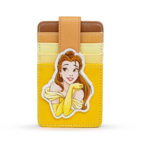 disney wallet, character wallet id card holder, beauty and the beast belle pose yellows, vegan leather