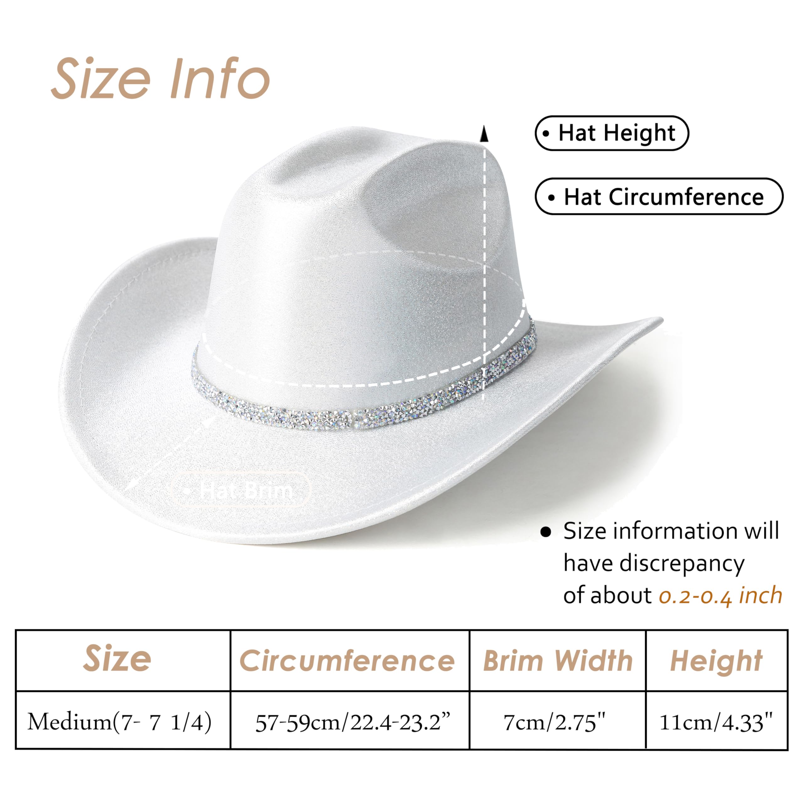 Lisianthus Glitter Cowboy Hat for Women and Men Party Disco Cowgirl Hat A-Sliver